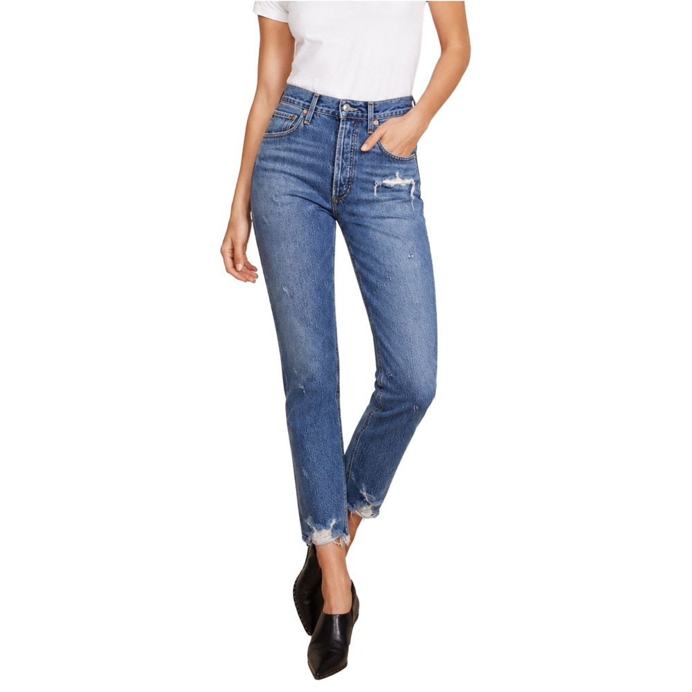 AGOLDE Jeans Size 26 Jamie High Rise Classic Straight Distressed Denim Cotton